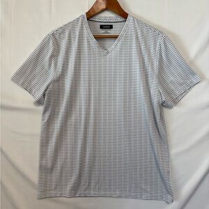 ALFANI White Stripes V-Neck T-Shirt Size Large
